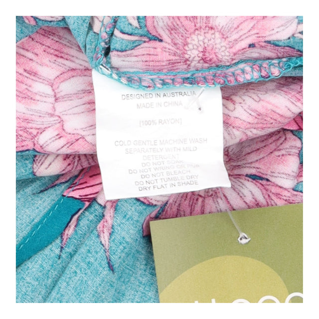 Midi Skirt Teal Pink Floral Tiered Side Split