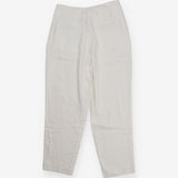 White Linen Blend Wide Leg Pleated Trousers