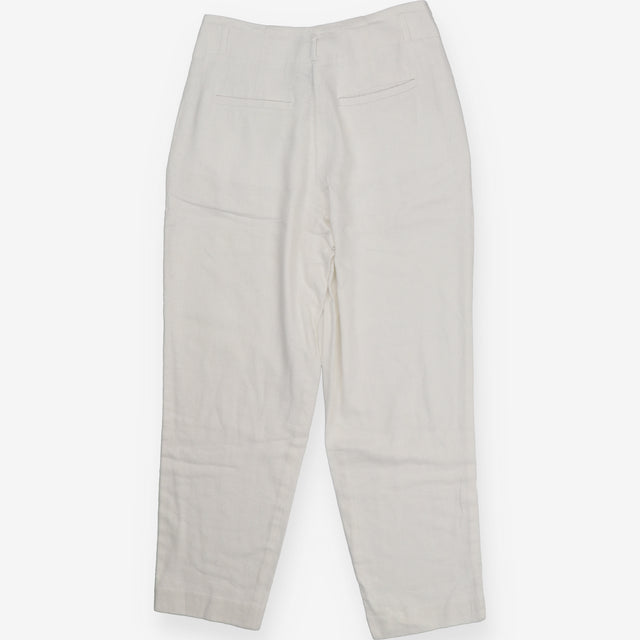 White Linen Blend Wide Leg Pleated Trousers