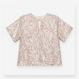 Sequin Top in Champagne Silver with Short Sleeves