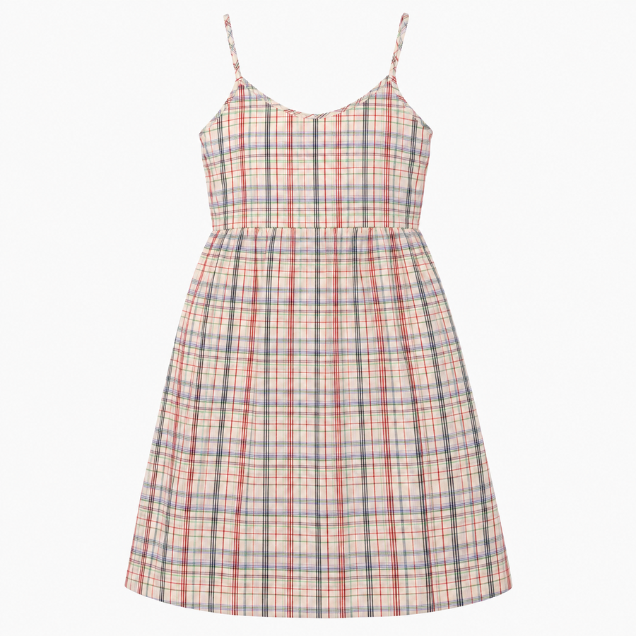 Cream Check Strappy Cami Midi Dress