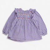 Top Purple Gingham with Flowers, Toadstools and sm