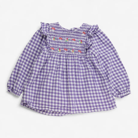 Top Purple Gingham with Flowers, Toadstools and sm