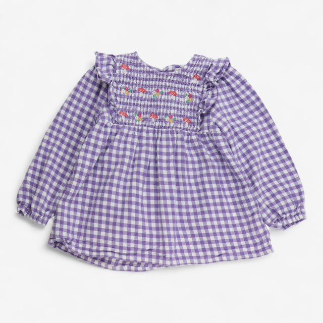Top Purple Gingham with Flowers, Toadstools and sm