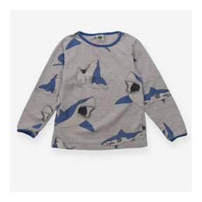 T-Shirt Long Sleeve Grey with Blue Sharks