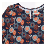 Navy Retro Floral Cotton Long Sleeve Dress with Po