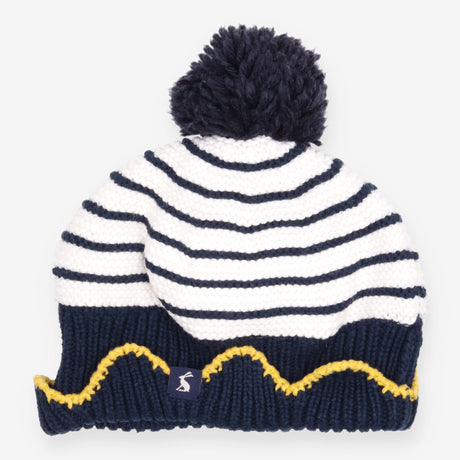 Knit Bobble Hat Navy Striped
