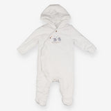 White pramsuit with elephants applique