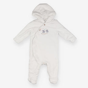 White pramsuit with elephants applique