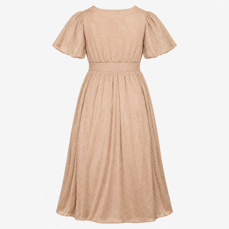 Dress V-Neck Flutter Sleeve Metallic Gold Sparkle