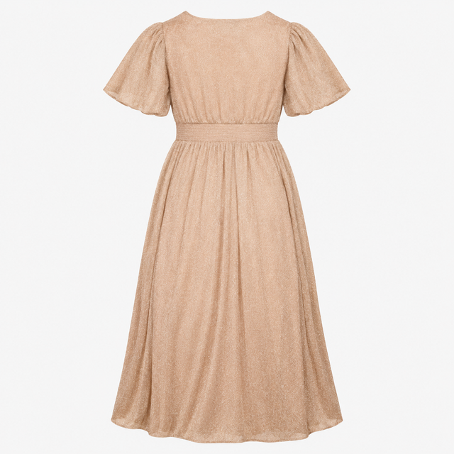 Dress V-Neck Flutter Sleeve Metallic Gold Sparkle