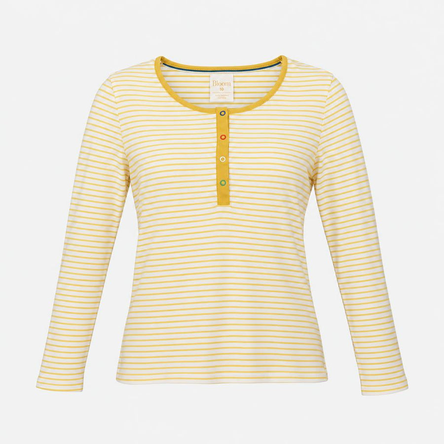 Top Striped Organic Cotton Long Sleeve Henley Yell