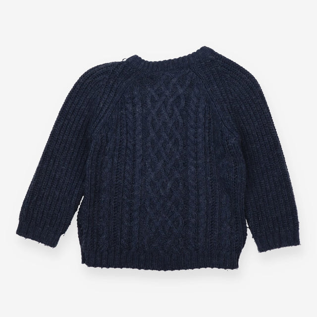 Navy Knit Sweater Brown Buttons 