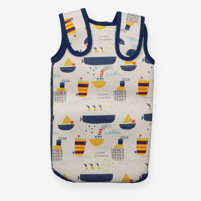 Wetsuit sleeveless cream boats blue edging