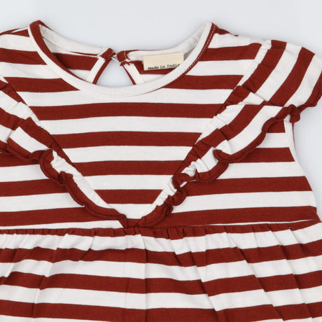 Dress sleeveless white and brown striped