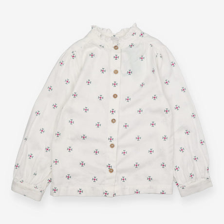 Frill Collar Blouse White with Pink Green Floral