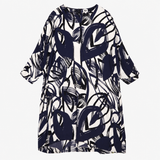 Midi Dress Navy Ivory Abstract Print Relaxed Fit