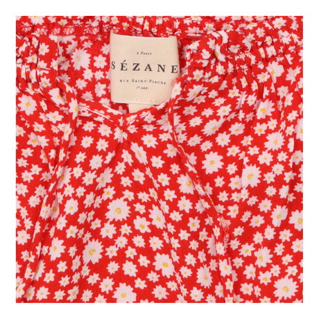 Blouse Red Ditsy Daisy Print Puff Sleeve Tie Front