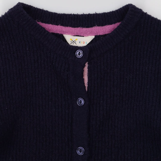 Cardigan Navy with Multicoloured Striped Sleeves