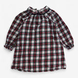 Dress Tartan Flannel Smocked High Neck