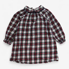 Dress Tartan Flannel Smocked High Neck