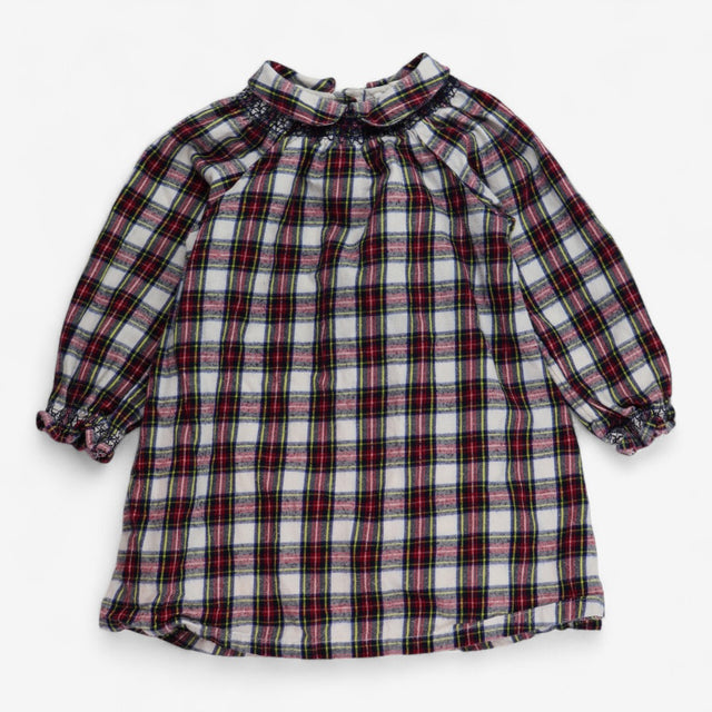 Dress Tartan Flannel Smocked High Neck