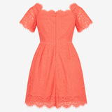 Dress Coral Pink Lace Off Shoulder Short Sleeve Mi