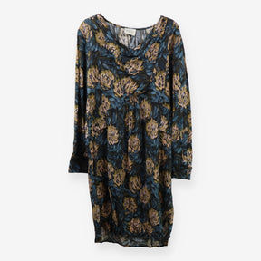 Midi Dress Patterned Long Sleeve with Cowl Neck