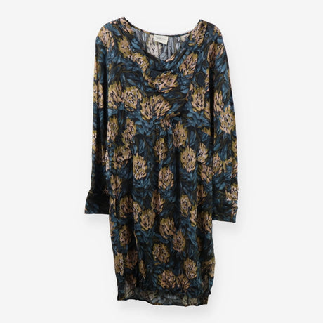 Midi Dress Patterned Long Sleeve with Cowl Neck