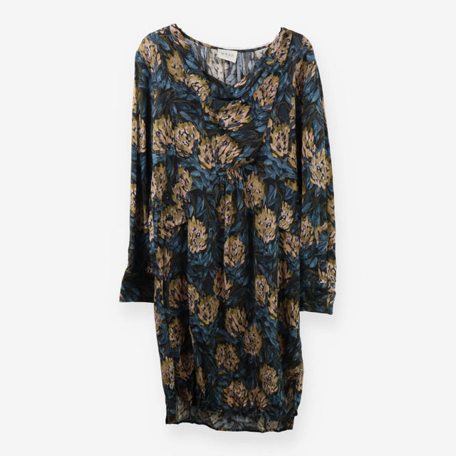 Midi Dress Patterned Long Sleeve with Cowl Neck