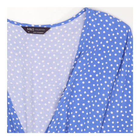 Wrap Dress Blue White Polka Dot Short Sleeve