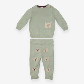 Green knit outfit with polar bears