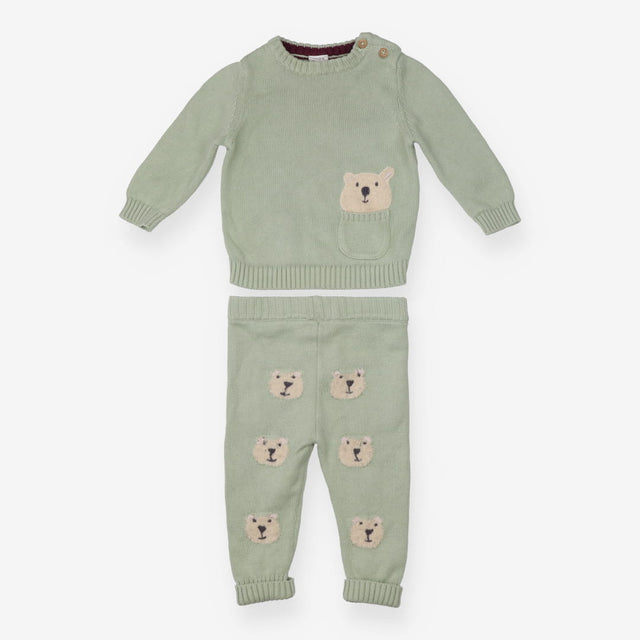 Green knit outfit with polar bears