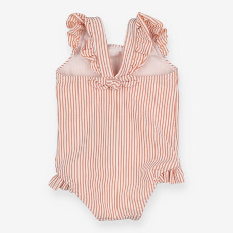 Swimsuit Brown Stripe Frill Shoulders