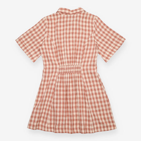 Pink Terracotta Gingham Short Sleeve Shirt Dress