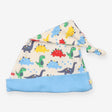 Baby Tie Knot Hat Dinosaurs Blue Trim