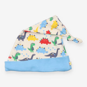 Baby Tie Knot Hat Dinosaurs Blue Trim