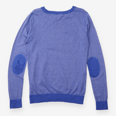 Blue and White Textured Wool-Blend Jumper