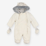 Pramsuit cream 6 buttons grey fur hood 