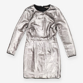 Two‑Tone Sequin Long Sleeve Silver Mini Dress – Fu