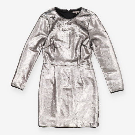 Two‑Tone Sequin Long Sleeve Silver Mini Dress – Fu