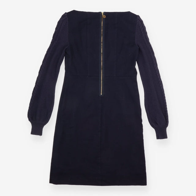 Wool Dress Navy Cable Knit Sleeve Shift