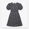 Black Blue Floral Puff Sleeve Mini Dress