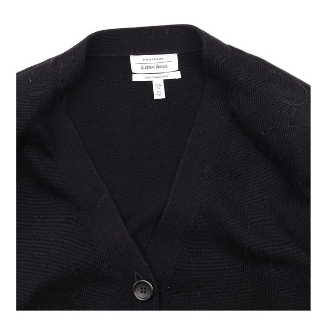 Cardigan Black Merino Wool V Neck Button Front
