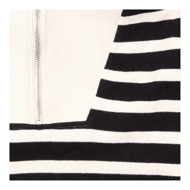 Sweater Black Cream Stripe Half Zip Oversized Coll