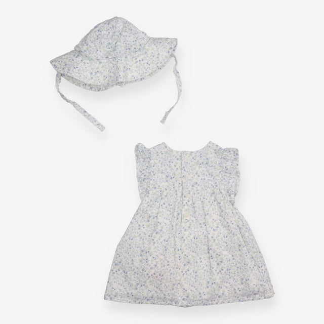Dress blue flora and hat set