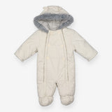 Cream Fleece Lined snowsuit with Grey Fur Hood