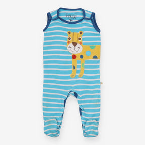 Footed Romper Turquoise and White Strips 