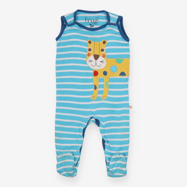 Footed Romper Turquoise and White Strips 