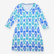 Printed Dress Cream Blue Teal Floral V-Neck